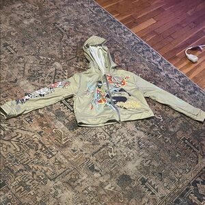 Ed Hardy Green Hoodie with Colorful Graphics